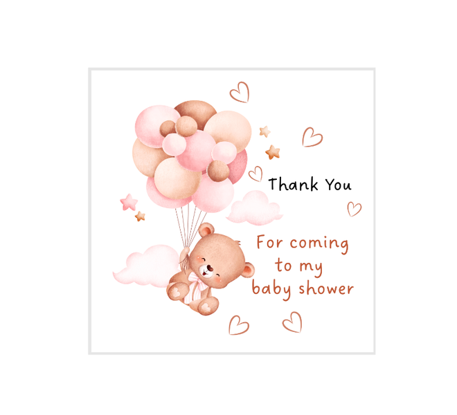 Baby Shower Cute Bear Thank You Vinyl Stickers - Pack of 50