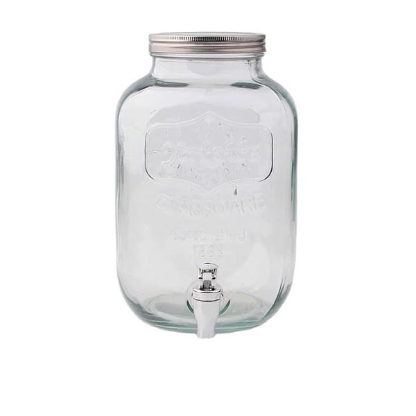 Mason Glass Jar Beverage Dispenser with Lid and Tap