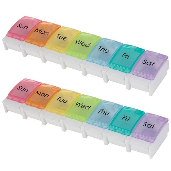 2 Piece Weekly Pill Organizer Travel 7 Day Pill Box Vitamin Case