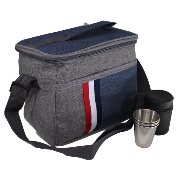 8 Liter Insulated Lunch Cooler Bag &amp; 4 x 80ml S. Steel Travel Cups In Pouch