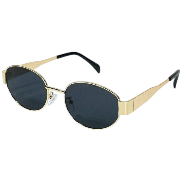 Stylish Oval Retro Gold Frame Sunglasses - Black