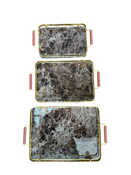 3 Piece Porcelain Square Serving Tray Set With Handle