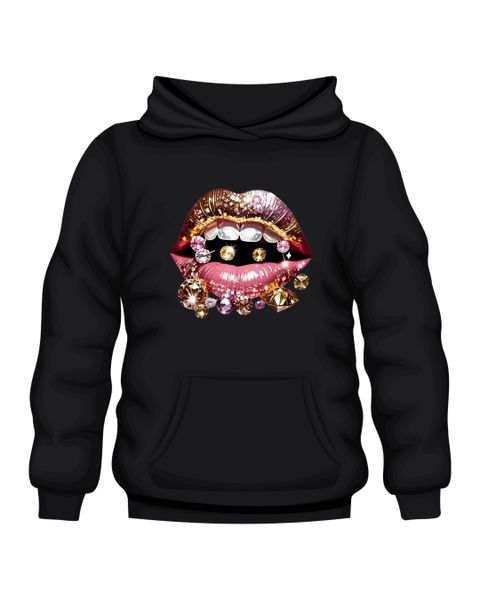 Printed Hoodie - Diamond Bling Lips