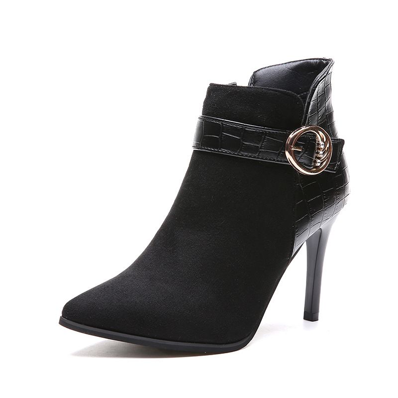 High Heel Shoes for Woman Pointed Toe Heels Ankle Boots - Suede Brown ...