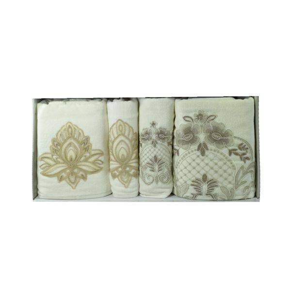 Luxurious Textured Motif Design Soft &amp; Absorbent Hand &amp; Bath Towel Set 4&amp;5
