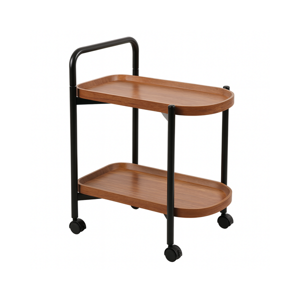 Modern Two-Tier Wooden Serving Trolley with Wheels