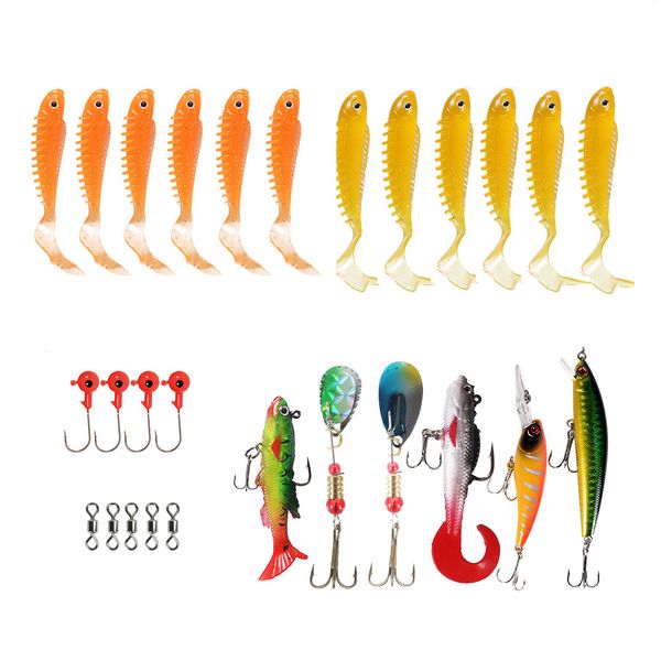 27 Piece Soft Crankbait Jigs Fishing Hooks Lures Kit Tackle Bait Set