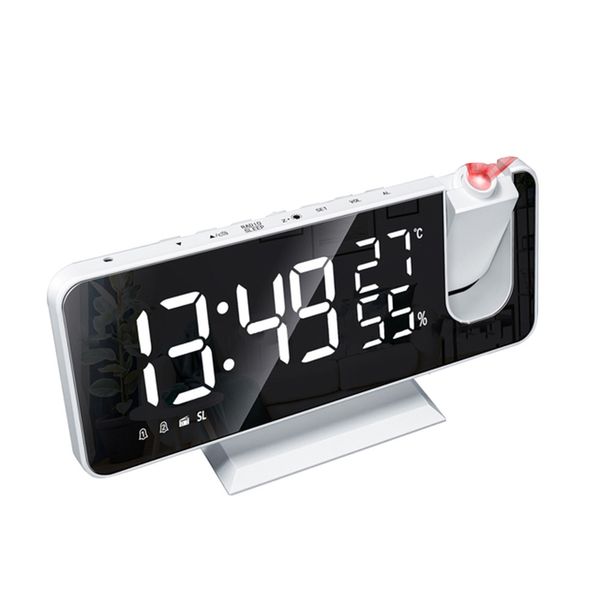 180° LED Projection Clock with FM Radio Dual Alarms T &amp; H Display White