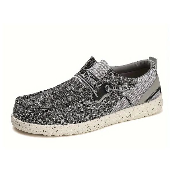 Men's Canvas Black/Grey Loafer Shoes, Striped Outside Design