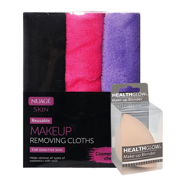 Nuage Skin Makeup Removing Cloths &amp; HealthGlow Makeup Blender Combo