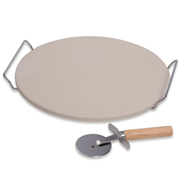 13 Inch Pizza Stone Set with Wheel Cutter Grilling Stone for Oven Grill
