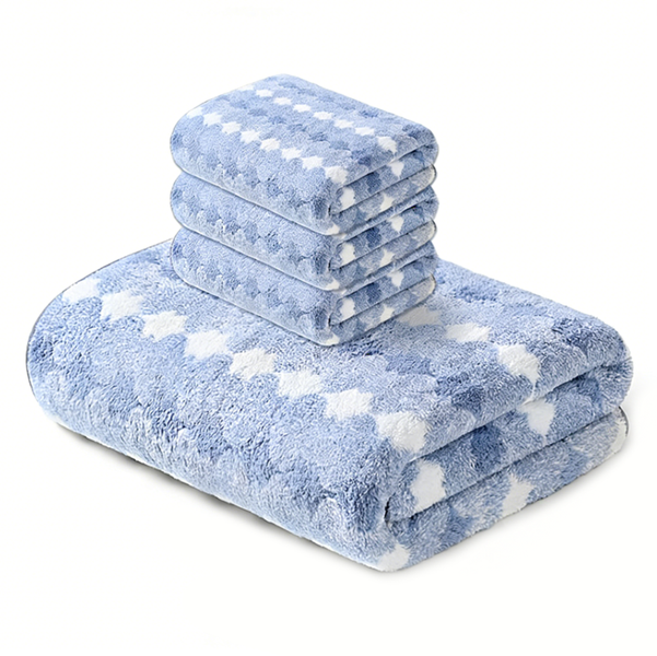 4 Pieces Coral Velvet Fashion Bath Towel Set, Soft Bath Towel - Blue