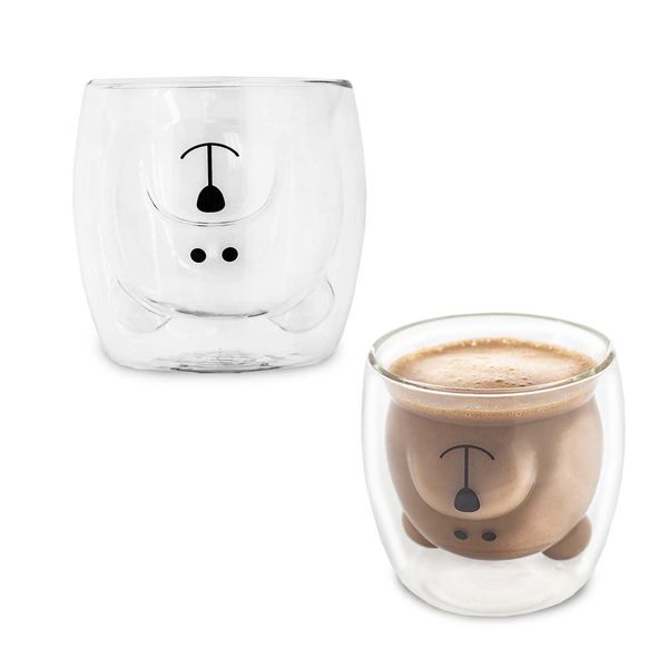 Bear Shaped Double Walled Glass Mug - Set of 2