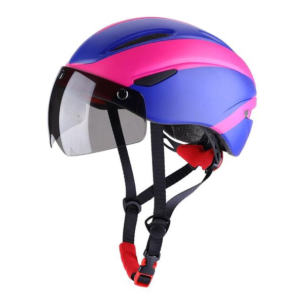 Night Cycling Helmet with Light &amp; Goggles - Blue/Red
