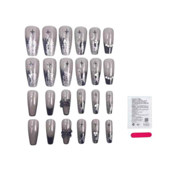 24 Piece Coffin-Shaped Decorative Press-On Nails Set - Black