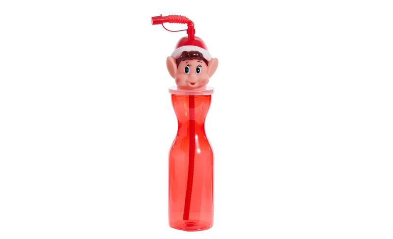 Bulk Pack x 12 Xmas elf water bottle w/straw 450ml