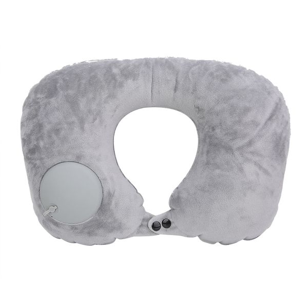 Velvet Automatic Inflatable Neck Pillow Gray image