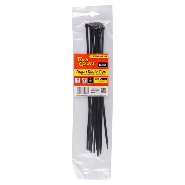 Tork Craft Nylon Cable Ties 4.8mm X 300mm Black - 10pc