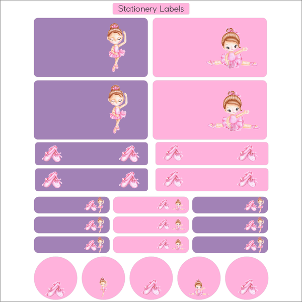 Ballerina Princess Waterproof DIY School Stationery Labels