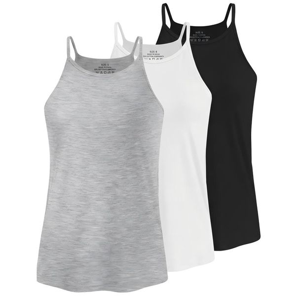 Women's High Neck Sleeveless Camisole - Slim Fit Strap Tank Top - 3-Pack