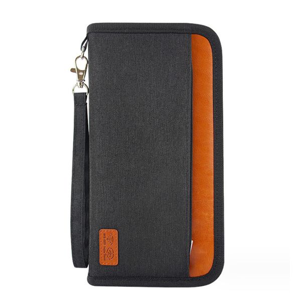 Passport Holder Travel Wallet Multifunctional Leather with Hand Strap Zip
