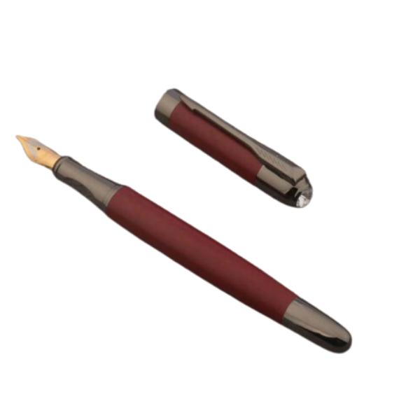 Matte Grey and Red Arrow Pattern Metal Fountain Pen