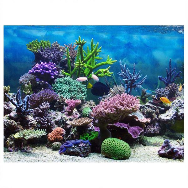 PVC Adhesive Underwater Coral Aquarium Fish Tank Background Poster 61x30cm