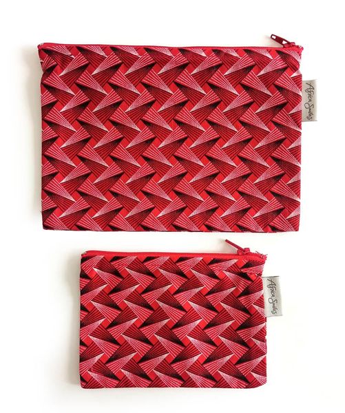 ShweShwe Red ZigZag Handbag Organiser/Fabric Money Pouch - 2 Piece Set