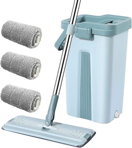 Sulfar Microfiber Flat Mop with Bucket, Cleaning Squeeze Hand Floor Mop
