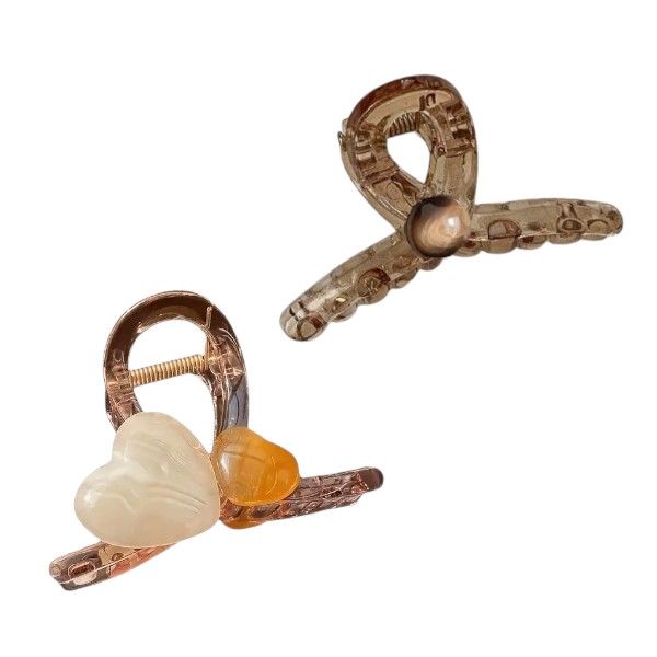 2-Piece Heart and Pearl Accent Hair Claw Clip Set - Multicolor