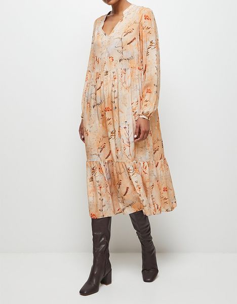 Mandarin Collar Tiered Maxi