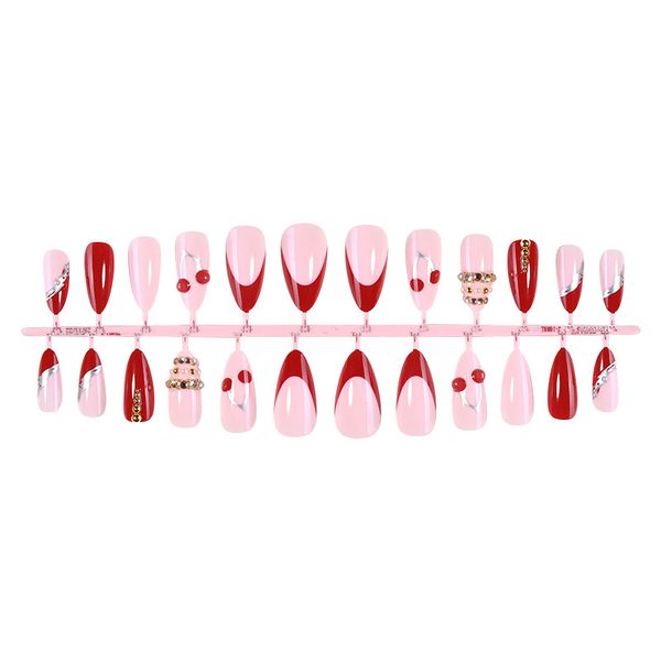 Sweet Cool Pink Rose Metallic Almond-Shaped Press-On
