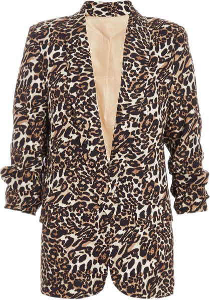 Quiz - Women Petite Brown Leopard Print Blazer
