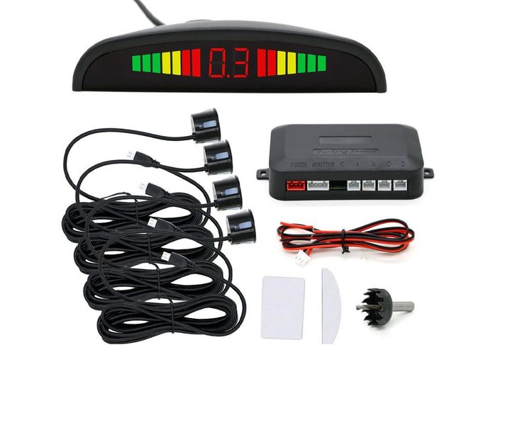 Car Reverse Parking Sensor Rear 4 Sensors LCD Display-silver