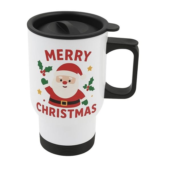 Festive Santa Claus "Merry Christmas" Insulated Travel Mug With Lid