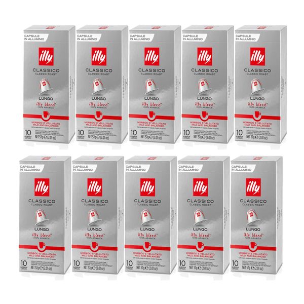 Nespresso Compatible Illy Capsules - Classico Lungo Roast-10x10 Capsules