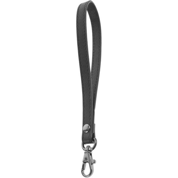 Textured PU Leather Wrist Lanyard with 13Mm Gunmetal Clasp - Black