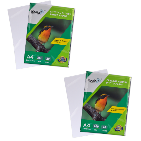 Koala A4 High Gloss Photo Paper 260gsm Inkjet Printer 20 Sheets Pack-2 Pack