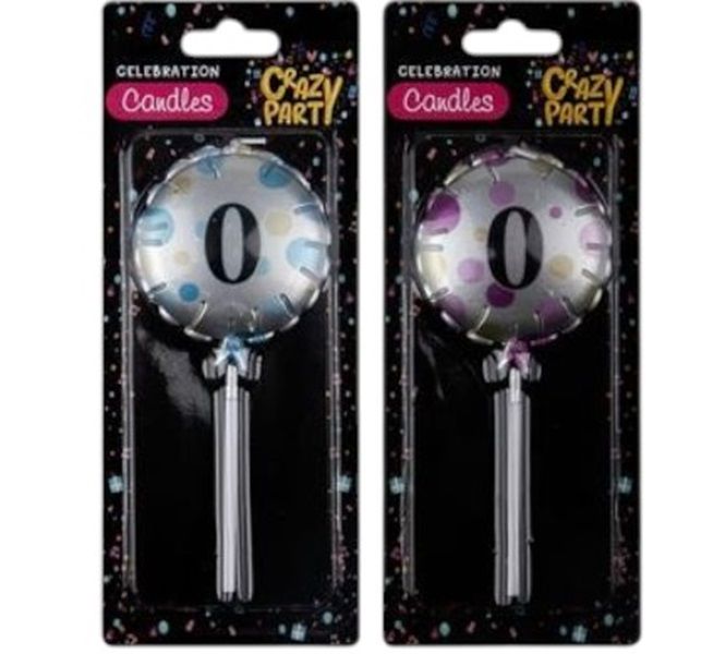 Crazy Party - Round Balloon Birthday Candle "0" x 2
