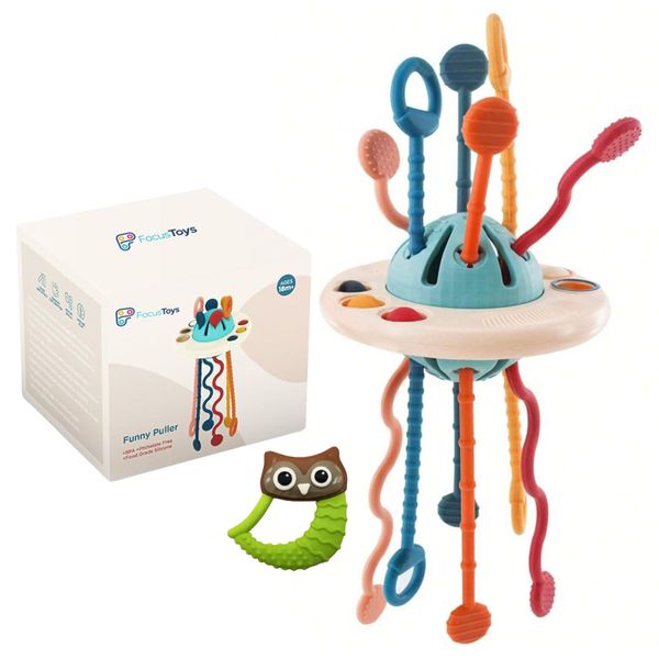 FocusToys Baby Montessori Sensory Pull String Teething Activity Toy