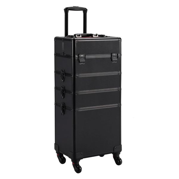 Rolling Makeup Case Nail Artist Salon Storage Traveling Cart Trunk with Key