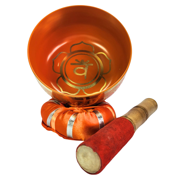 12.5cm Brass Singing Bowl Sacral Chakra(Svadhisthana with Mallet &amp; Cushion