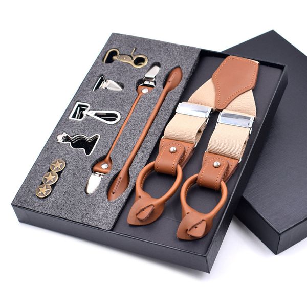 Men's Leather Multi-Clip Suspenders, Adjustable Trouser Straps