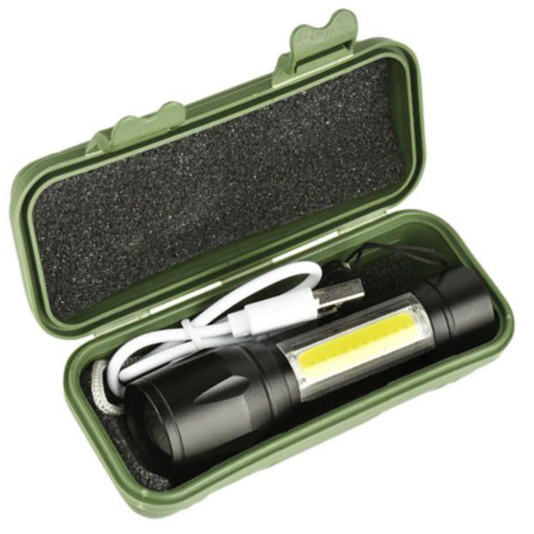Mini Alloy USB Rechargeable Torch Flashlight with Zoom &amp; Side Light - 2 set