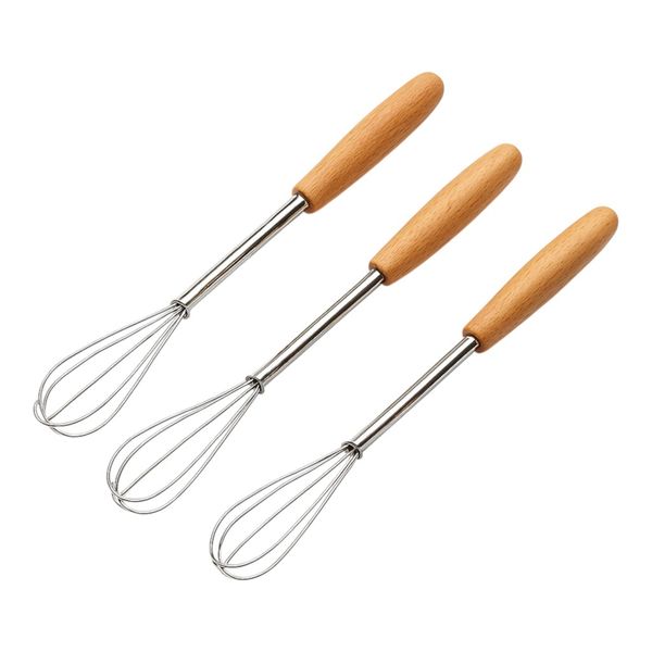 Stainless Steel Mini Whisk With Wooden Handle Set - 3 Piece