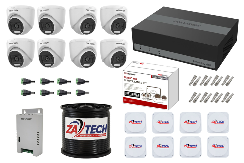 Hikvision 8CH eDVR Dome CCTV Kit -Built-in 1TB SSD, Zatech cable roll &amp; JB