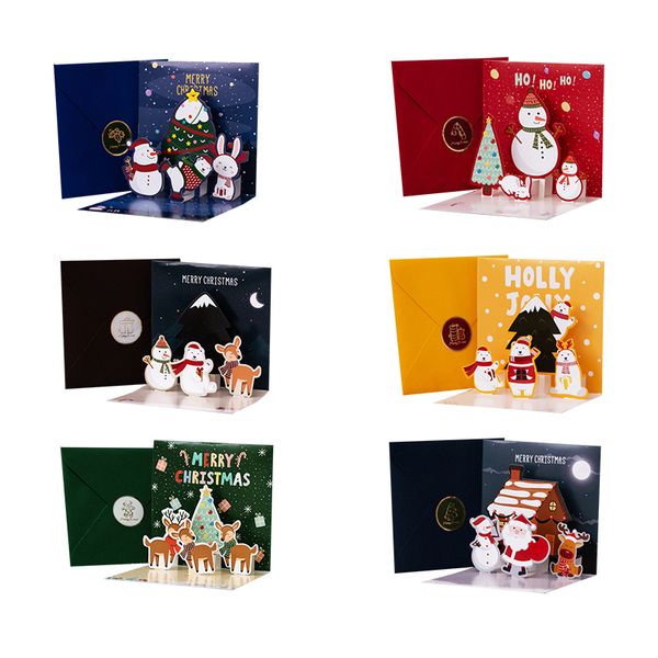 6 Pack Assorted 3D Small Christmas Greeting Cards Bulk With Envelopes No.3