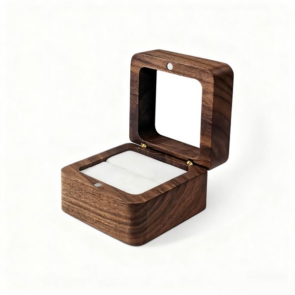 Wooden Ring Box with Magnetic Closure - Single Slot Engagement Ring Holder