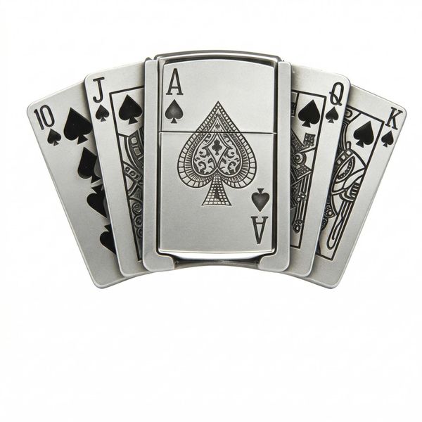 Men's Royal Flush Poker Card Belt Buckle with Lighter Holder