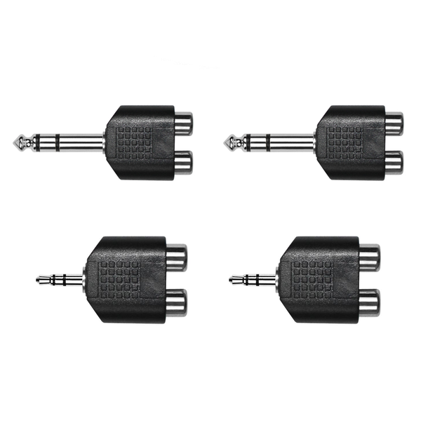 4-Pack Stereo Male to Dual RCA Adapter Set - 6.35mm &amp; 3.5mm Jack to RCA
